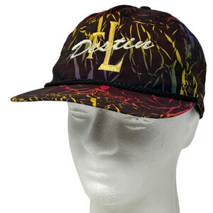 Vintage Destin Florida Hat Cap Black 90s Tourist Snapback 5 Panel Rope Corded